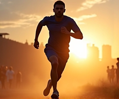 Atleta corriendo con energía, mostrando fuerza y vitalidad, en un entorno que sugiere una actividad deportiva intensa.