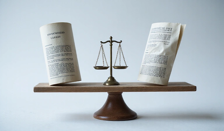 Ilustración de una balanza simbolizando limitación de responsabilidad y justicia legal